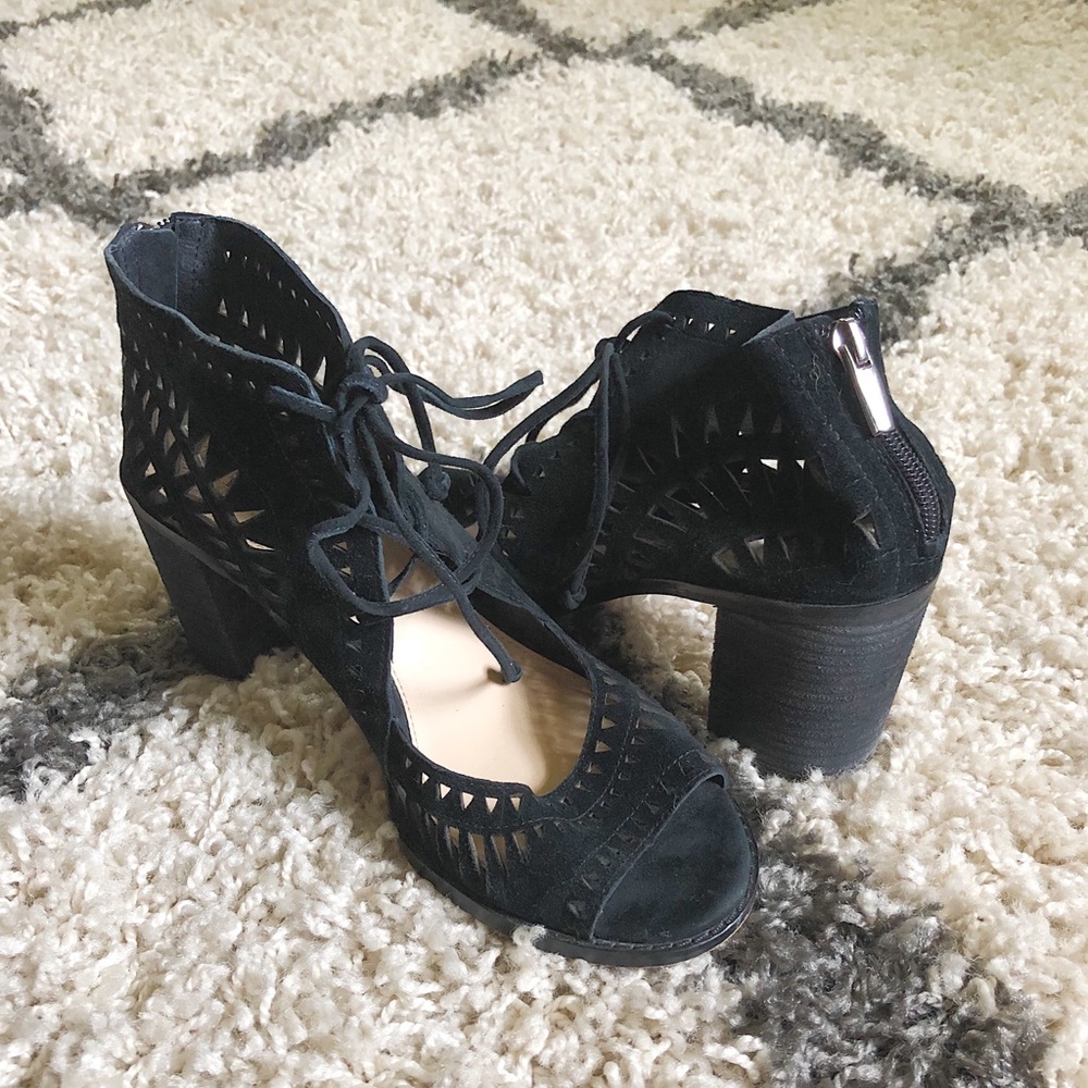 Vince Camuto Black Suede Open Toe Botties Size 9